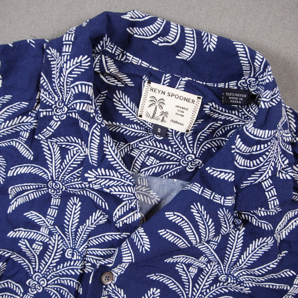 Vintage Reyn Spooner Japanese Rayon Palm Tree  Men Shirt S Blue Aloha Hawaiian